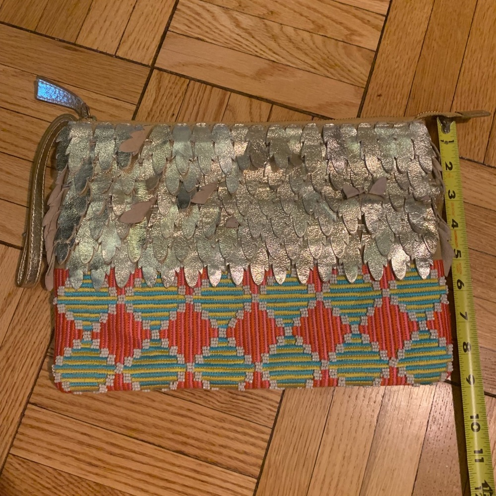 NWOT Anthropologie padded clutch with leather and beading - Picture 8 of 9